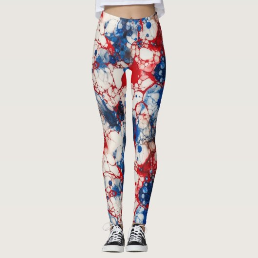 Rode Witte en Blauwe Alcoholinkt USA Vlag Kleuren Leggings (Voorkant)