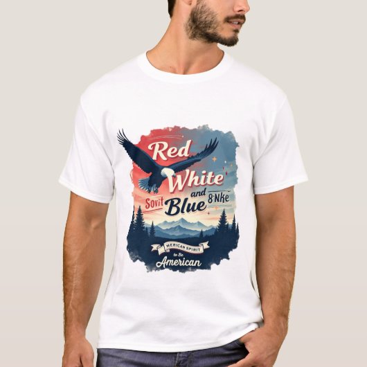 Rode, witte en blauwe Amerikaanse geest T-shirt (Voorkant)