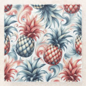 Rode, witte en blauwe ananas glazen onderzetter (Voorkant)