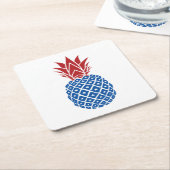 Rode witte en blauwe ananas kartonnen onderzetters (Schuin)