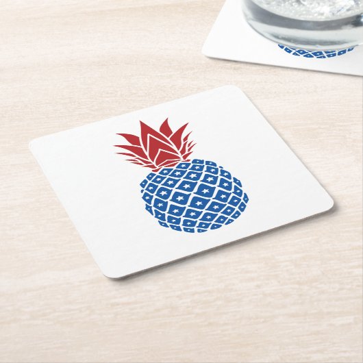 Rode witte en blauwe ananas kartonnen onderzetters (Schuin)