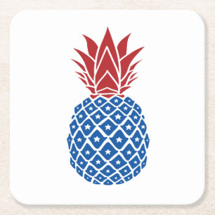 Rode witte en blauwe ananas kartonnen onderzetters