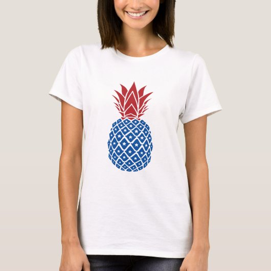 Rode witte en blauwe ananas t-shirt (Voorkant)