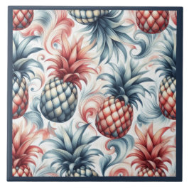 Rode, witte en blauwe ananas tegeltje