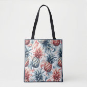 Rode, witte en blauwe ananas tote bag (Voorkant)