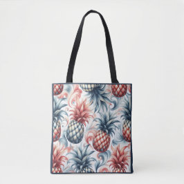 Rode, witte en blauwe ananas tote bag