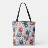 Rode, witte en blauwe ananas tote bag (Achterkant)
