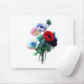 Rode witte en blauwe anemonen van Redoute Muismat (Met muis)