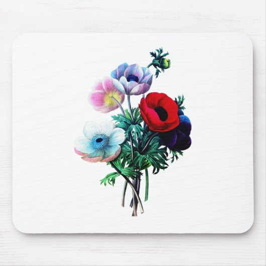 Rode witte en blauwe anemonen van Redoute Muismat (Voorkant)