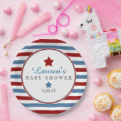 Rode witte en blauwe Baby shower Papieren Bordje (Feest)