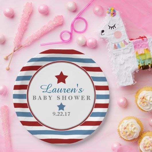 Rode witte en blauwe Baby shower Papieren Bordje (Feest)