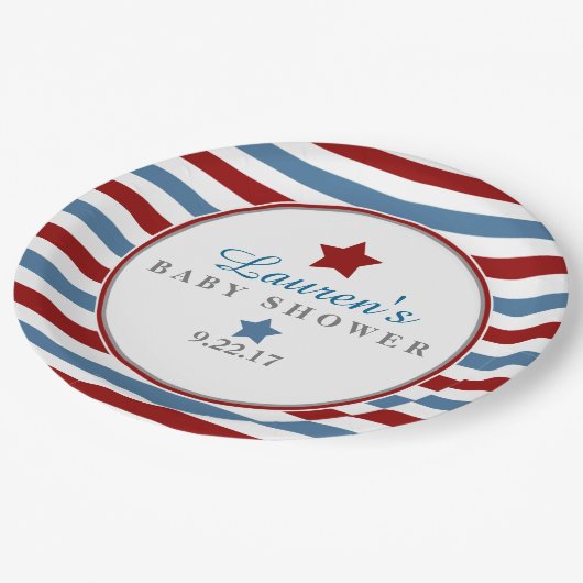 Rode witte en blauwe Baby shower Papieren Bordje (Gekanteld)