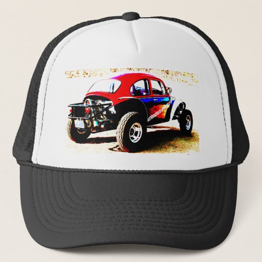 rode witte en blauwe baja bug in alle categorieën trucker pet (Voorkant)