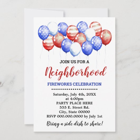 Rode witte en blauwe ballonnen buurtfeest kaart (Voorkant)