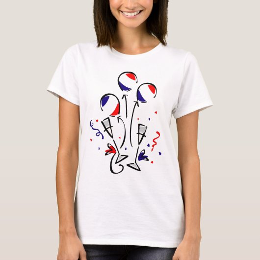 Rode witte en blauwe ballonnen en champagne t-shirt (Voorkant)