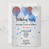 RODE WITTE EN BLAUWE BIRTHDAY BALLOON SILVER SPOT KAART (Voorkant)