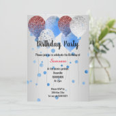 RODE WITTE EN BLAUWE BIRTHDAY BALLOON SILVER SPOT KAART (Staand voorkant)