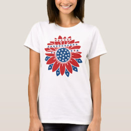 Rode witte en blauwe bloem met sterren t-shirt