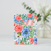 Rode witte en blauwe bloemen 4 juli patriottisch feestdagenkaart (Staand voorkant)