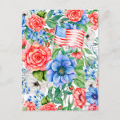 Rode witte en blauwe bloemen 4 juli patriottisch feestdagenkaart (Voorkant)