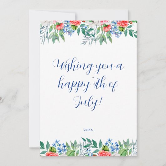 Rode witte en blauwe bloemen 4 juli patriottisch feestdagenkaart (Voorkant)