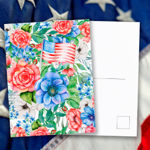 Rode Witte En Blauwe Bloemen 4e Juli Patriottisch Feestdagenkaart