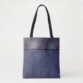 Rode, witte en blauwe bloemen en denim tote bag (Voorkant)