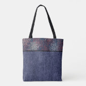 Rode, witte en blauwe bloemen en denim tote bag (Achterkant)