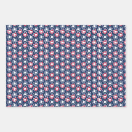 Rode, witte en blauwe bloemen inpakpapier vel