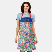 Rode Witte En Blauwe Bloemen Monogram 4 Juli Schort (Gedragen)
