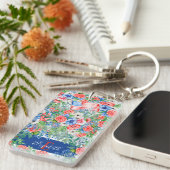 Rode Witte En Blauwe Bloemen Monogram 4 Juli Sleutelhanger (Voorkant Rechts)