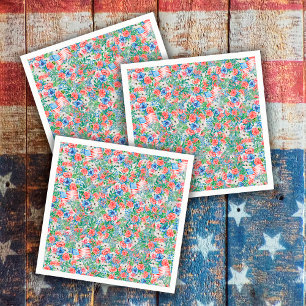 Rode Witte En Blauwe Bloemen Patriottisch 4 Juli Servet