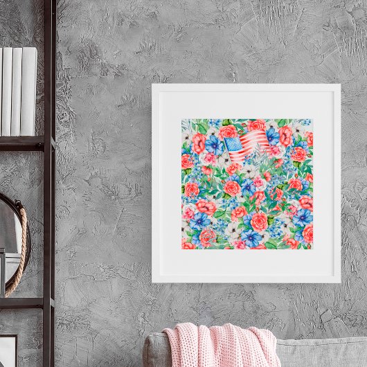 Rode Witte En Blauwe Bloemen Patriottische 4e Juli Poster