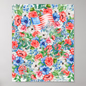 Rode Witte En Blauwe Bloemen Patriottische 4e Juli Poster (Voorkant)