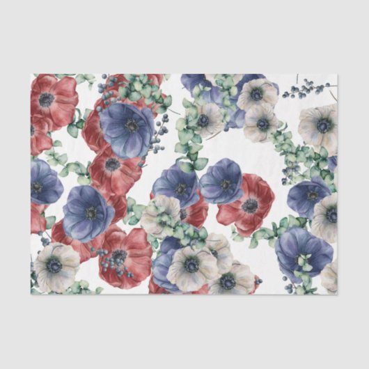 Rode, witte en blauwe bloemen tissuepapier (Voorkant)