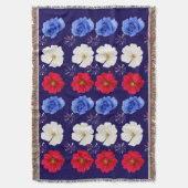 Rode, Witte en Blauwe Bloemende Worpdeken Deken (Voorkant Verticaal)