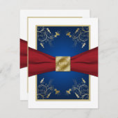 Rode, Witte en Blauwe Bloemige RSVP Kaart (Voorkant / Achterkant)