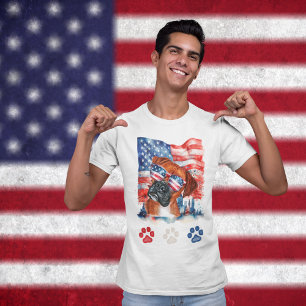 Rode Witte en Blauwe Boxer Hond Amerikaanse 4 juli T-shirt