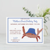 Rode, witte en blauwe Cartoon Crab Beach Party Kaart (Staand voorkant)