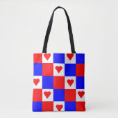 Rode, witte en blauwe cheques tote bag (Voorkant)
