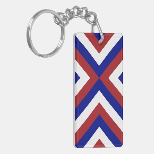 Rode, witte en blauwe Chevrons Sleutelhanger (Voorkant Links)