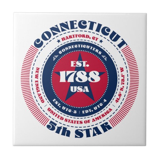 Rode, witte en blauwe Connecticut keramische Tegel Tegeltje (Voorkant)