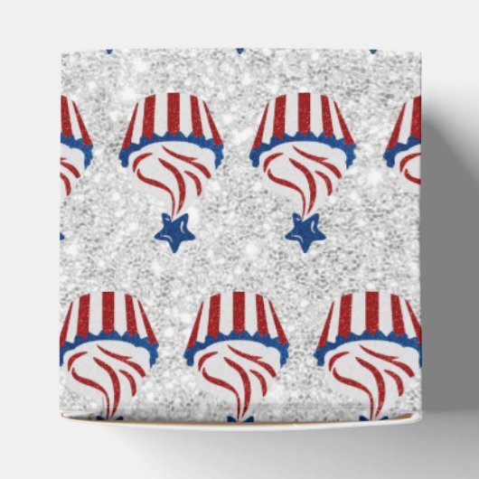 Rode, witte en blauwe cupcake, juli 4 Glitter Bedankdoosjes (Bovenkant)