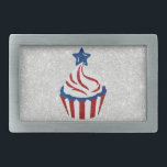 Rode, witte en blauwe cupcake, juli 4 Glitter Gesp<br><div class="desc">Draag je patriottisme met een glans deze Onafhankelijkheidsdag!</div>