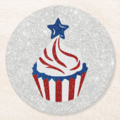 Rode, witte en blauwe cupcake, juli 4 Glitter Ronde Kartonnen Onderzetter (Voorkant)