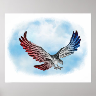 Rode Witte en Blauwe Eagle in de wolken Poster