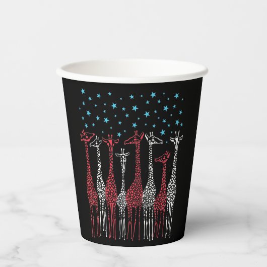 Rode Witte en Blauwe Giraffes 4 juli Papieren Bekers (Voorkant)