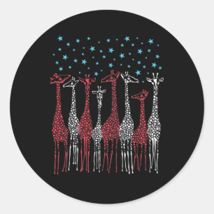 Rode Witte en Blauwe Giraffes 4 juli Ronde Sticker