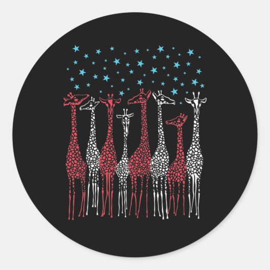 Rode Witte en Blauwe Giraffes 4 juli Ronde Sticker (Voorkant)