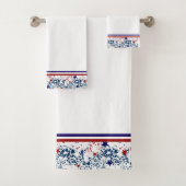 Rode witte en blauwe golven met sterren bad handdoek (Insitu)